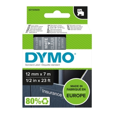 Dymo alt Tape DYMO D1 12mm vit på klar
