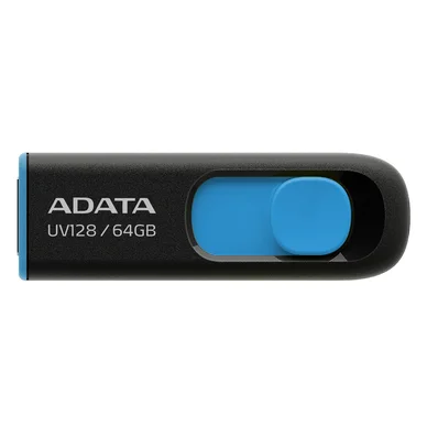 Adata 64GB UV128 USB 3.0 Memory Pen, Retractable, Black & Blue